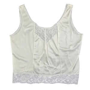 Vintage 70s Camisole Women Small Ivory Lace Trim Antron Nylon Tank Cropped Top